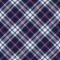 Tartan plaid pattern in navy blue, red, off white. Herringbone seamless check plaid for flannel shirt, skirt, tablecloth, blanket. Royalty Free Stock Photo