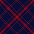 Tartan plaid pattern in navy blue and red. Seamless dark background vector graphic for flannel shirt, scarf. Royalty Free Stock Photo