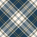 Tartan plaid pattern seamless menswear in blue, gold, off white. Herringbone check graphic vector texture for flannel shirt. Royalty Free Stock Photo