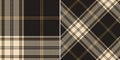 Tartan plaid pattern seamless set in black, gold brown, beige. Herringbone dark check background vector texture for autumn winter. Royalty Free Stock Photo