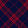 Tartan plaid pattern texture in red and navy blue. Seamless dark check background vector for flannel shirt, blanket, throw, skirt. Royalty Free Stock Photo