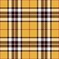 Tartan plaid pattern Thomson in mustard yellow, red, white, brown. Seamless classic Scottish plaid graphic.