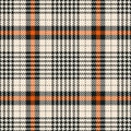 Tartan Plaid Pattern Tweed In Black, Orange, Beige. Seamless Glen Check Plaid Graphic Texture Background For Dress, Skirt, Scarf.