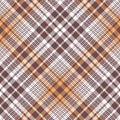 Tartan plaid pattern. Tweed fabric. Seamless check plaid in taupe brown, orange, white for coat, jacket, blanket, throw. Royalty Free Stock Photo