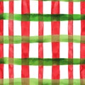 Tartan plaid seamless pattern with watercolor red and greeen stripes on white background. Christmas and New Year style print Royalty Free Stock Photo