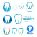 Tartar. Tooth. Inflammation of the gums logos collection. Dental clinic. World dentist day symbol.