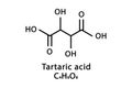 Tartaric acid molecular structure. Tartaric acid skeletal chemical formula. Chemical molecular formula vector