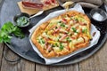 Tarte flambee with asparagus and bacon