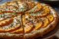 Tarte Flambee with soft goat cheese- pumpkin slices and fresh thyme