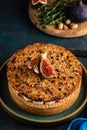 Tarte on sand base with fresh figs, almonds and crispy waffle wi