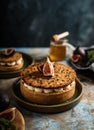 Tarte on sand base with fresh figs, almonds and crispy waffle wi