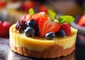 Tartlet cake slice with various fresh berries and cream.Macro.AI Generative