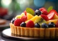 Tartlet cake with various fresh berries and cream.Macro.AI Generative