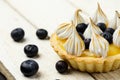 Tartlet with lemon curd, blueberries and meringue