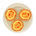 Tartlet from Puff Paste Filled with Pastry Cream as Portuguese Dessert View from Above Vector Illustration