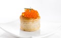 Tartlet with red caviar close up. Gourmet food close up, appetizer. Close-up salmon caviar. Delicatessen Royalty Free Stock Photo