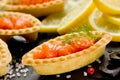 Tartlet with salt fish salmon and dill