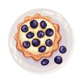 Tartlet or Small Pie with Blueberry as Dessert Served on Plate Vector Illustration