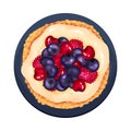 Tartlet or Small Pie with Blueberry and Raspberry as Dessert Served on Plate Vector Illustration