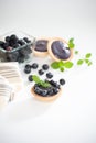 Tartlets with blueberry cream, decorated with fresh berries.