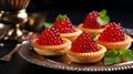 Tartlets with caviar on a plate. Selective focus.