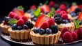 Tartlets with different berries. Selective focus.