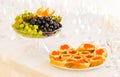 Tartlets with red caviar close up. Gourmet food closeup, appetizer Royalty Free Stock Photo