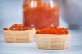 Tartlets with red caviar. Cold appetizers. Seafood