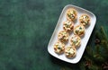 Tartlets with salad on the New Year`s table.with salad with crab sticks Royalty Free Stock Photo