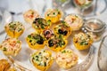 tartlets with salads. convenient serving of snacks for the buffet.