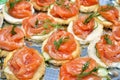 Tartlets with salmon, dill and cucumber