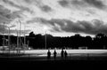 Four boys watching the soccer match