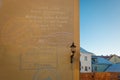 Wall of the Tartu City Library and a view of the old town of Tartu Royalty Free Stock Photo