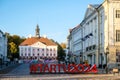 Tartu, Estonia - October 21, 2023: Town hall square is main square in Tartu, Estonia. Logo of European Capital of