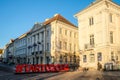 Tartu, Estonia - October 21, 2023: Town hall square is main square in Tartu, Estonia. Logo of European Capital of