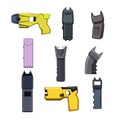 taser gun set cartoon vector illustration Royalty Free Stock Photo