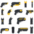 Taser police icons set, cartoon style