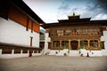 The Tashi Chho Dzong Fortress courtyard with monks, Thimpu, Bhutan