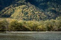 Tashiro Pond, one of Kamikochi`s most scenic spots, is a small pond surrounded by marshland. Photo during October 2023 on fall fol Royalty Free Stock Photo