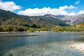 Tashiro Pond, one of Kamikochi`s most scenic spots, is a small pond surrounded by marshland. Photo during October 2023 on fall fol