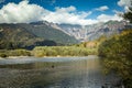 Tashiro Pond, one of Kamikochi`s most scenic spots, is a small pond surrounded by marshland. Photo during October 2023 on fall fol