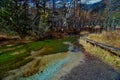 Tashiro pond surrounded by woods mountains, late autumn season in Kamikochi ,Japan Royalty Free Stock Photo