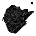 Tashkent map. Detailed black map of Tashkent city poster with roads. Cityscape urban vector. Black land with white roads and