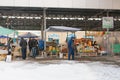 Tashkent, Uzbekistan. December 2020. Buyers and sellers at Chorsu Market in winter