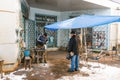 Tashkent, Uzbekistan. December 2020. Shoppers at Chorsu Market in winter