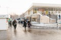 Tashkent, Uzbekistan. December 2020. Shoppers at Chorsu Market in winter