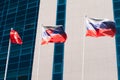 Tashkent, Uzbekistan - March 20, 2023: International hotel with Slovakia and Russian flags