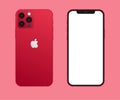 TASHKENT, UZBEKISTAN - NOVEMBER 7, 2020: Red iphone 12 pro mockup, Smartphone mock up with white screen, iphone, device mockup.