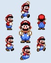 TASHKENT, UZBEKISTAN - NOVEMBER 9, 2020: Super Mario World pixelated retro video game. Mario character set of poses. Pixel art