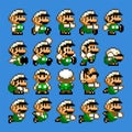 TASHKENT, UZBEKISTAN - NOVEMBER 10, 2020 Super Mario World pixelated retro video game. Mario character set of poses. Pixel art